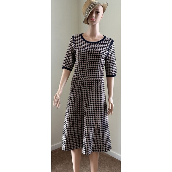 Ann Taylor Women's Medium Houndstooth Pattern Stretchy A-Line Midi Dress - Picture 1 of 11